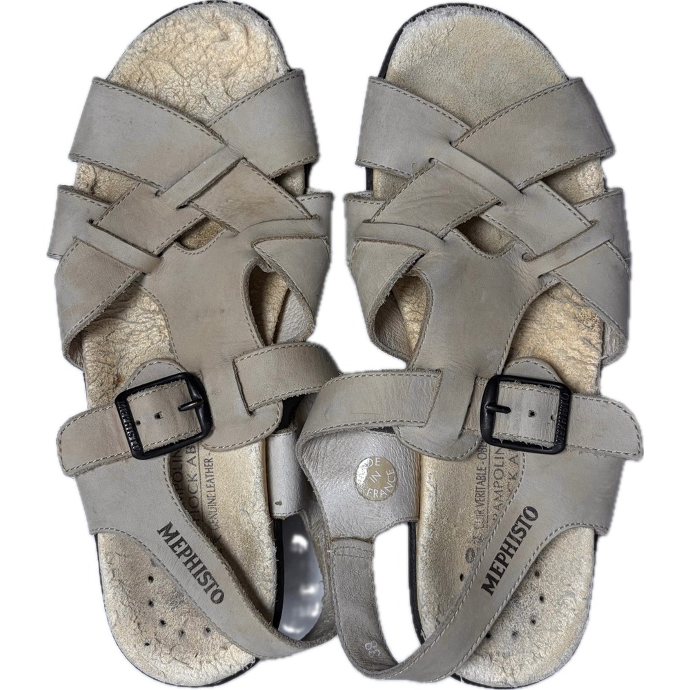 Mephisto Trampolin Leather Fisherman Sandals 7.5 Gray Gorpcore Fair 38